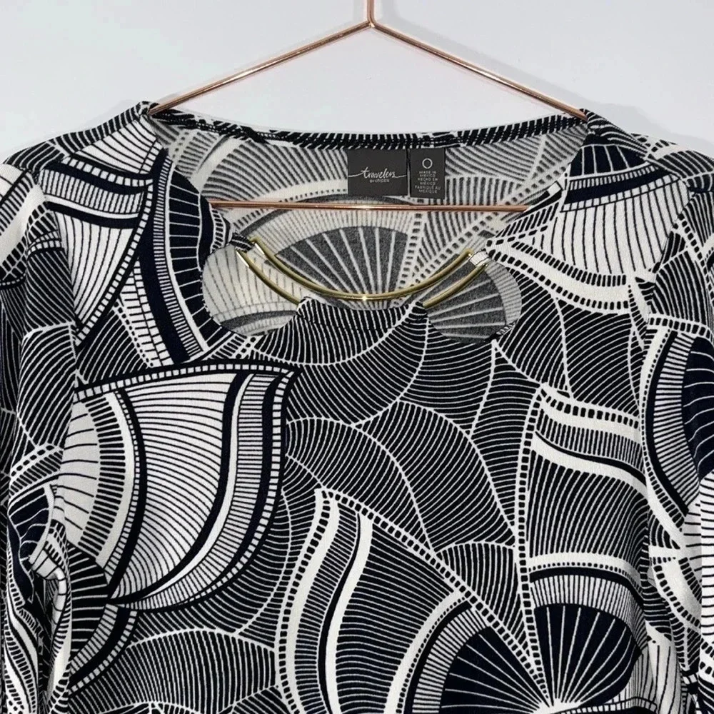 Chico’s Travelers Classic Hardware-Neck Graphic‎ Butterfly Tunic